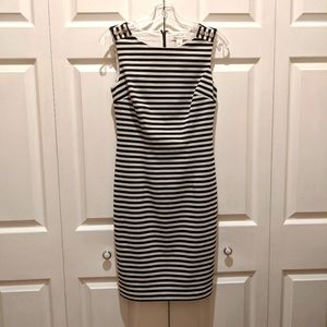 White House Black Market WHBM Fitted Striped Professional Dress w/ Button Detail